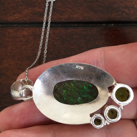 Ammolite peridot solid sterling silver pendant - Picture 7 of 10